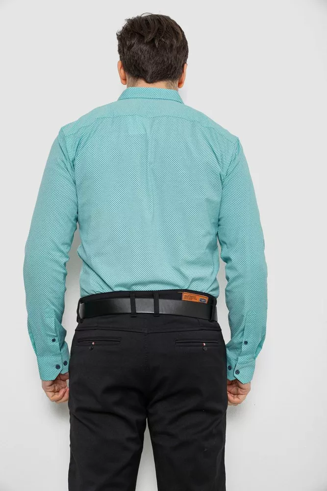Купить Рубашка мужская однотонная с принтом, цвет бирюзовый, 186R2029 - Фото №4
