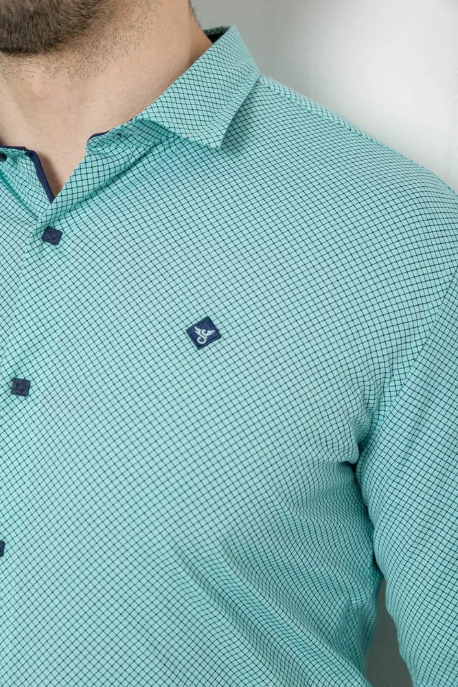 Купить Рубашка мужская однотонная с принтом, цвет бирюзовый, 186R2029 - Фото №5