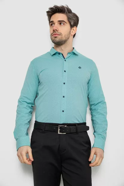 Рубашка мужская однотонная с принтом, цвет бирюзовый, 186R2029