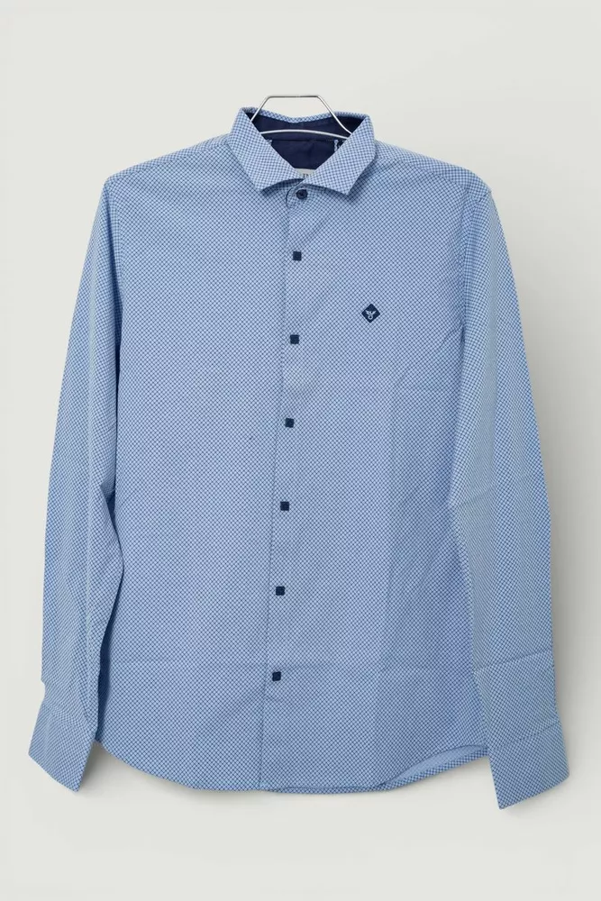 Купить Рубашка мужская однотонная с принтом, цвет голубой, 186R2029 - Фото №1