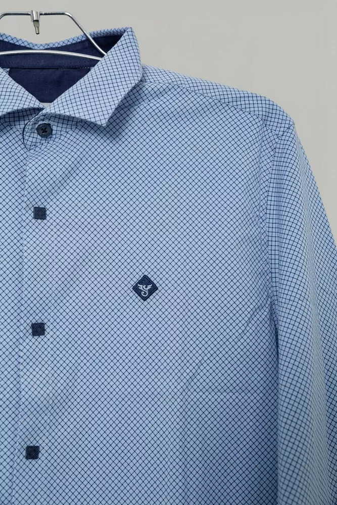 Купить Рубашка мужская однотонная с принтом, цвет голубой, 186R2029 - Фото №2