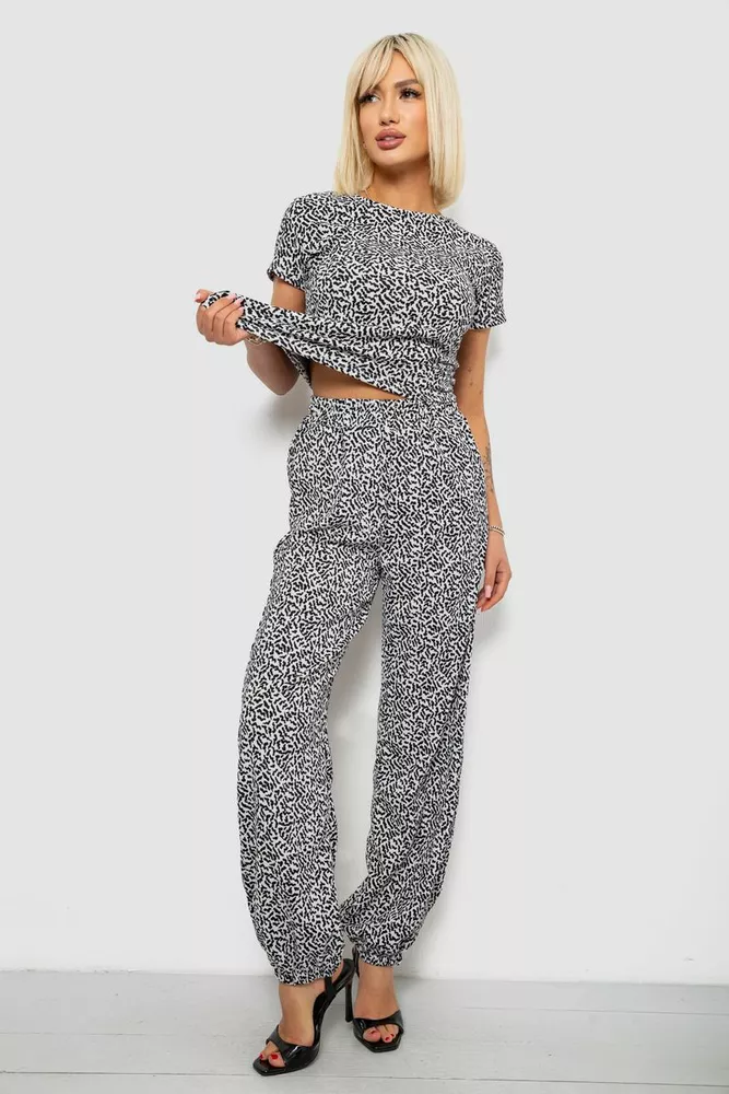 Купить Костюм женский повседневный с принтом, цвет молочный, 257R815-3 - Фото №2