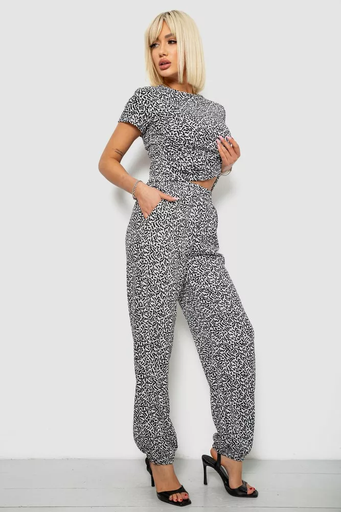 Купить Костюм женский повседневный с принтом, цвет молочный, 257R815-3 - Фото №3