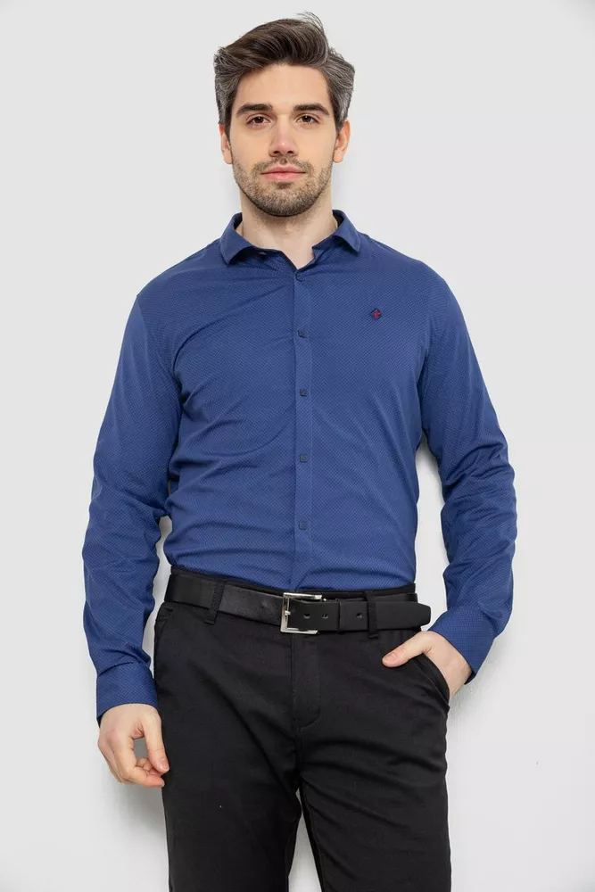 Купить Рубашка мужская однотонная с принтом, цвет синий, 186R2029 - Фото №1