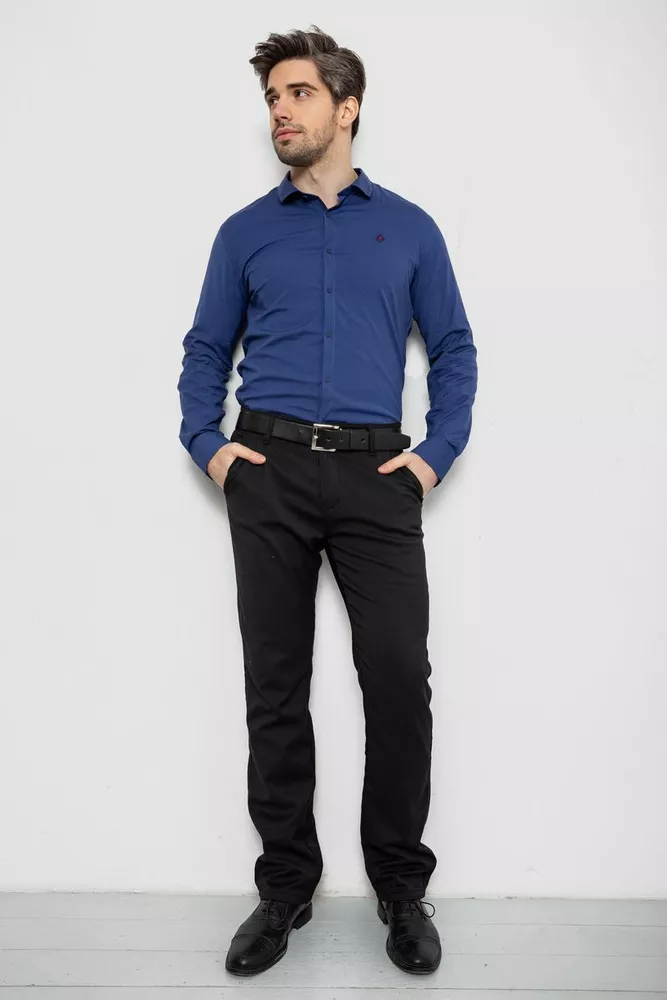 Купить Рубашка мужская однотонная с принтом, цвет синий, 186R2029 - Фото №2