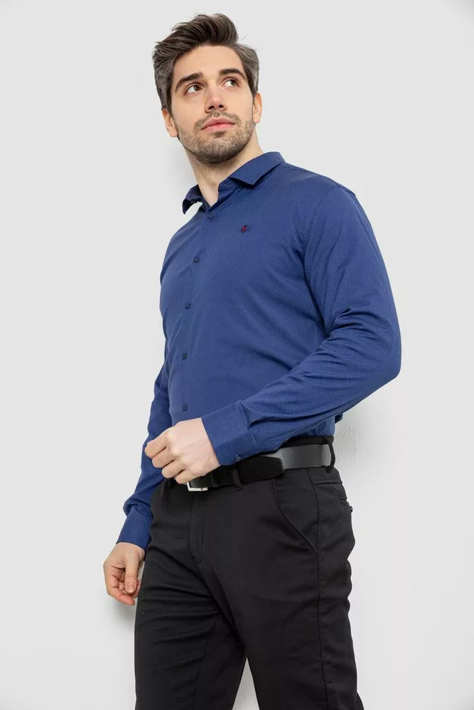 Купить Рубашка мужская однотонная с принтом, цвет синий, 186R2029 - Фото №3