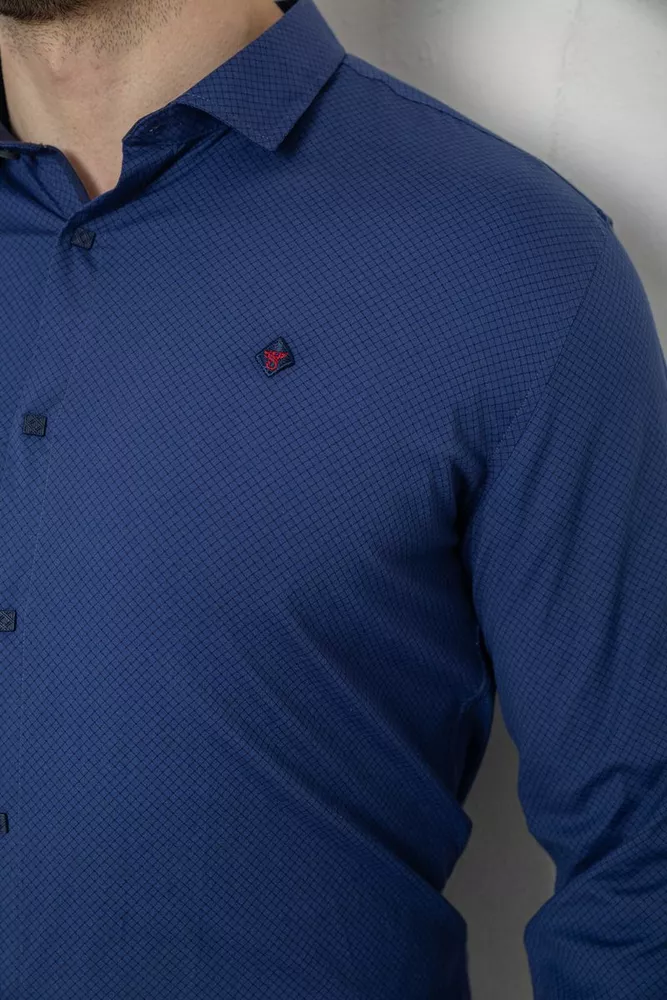Купить Рубашка мужская однотонная с принтом, цвет синий, 186R2029 - Фото №5