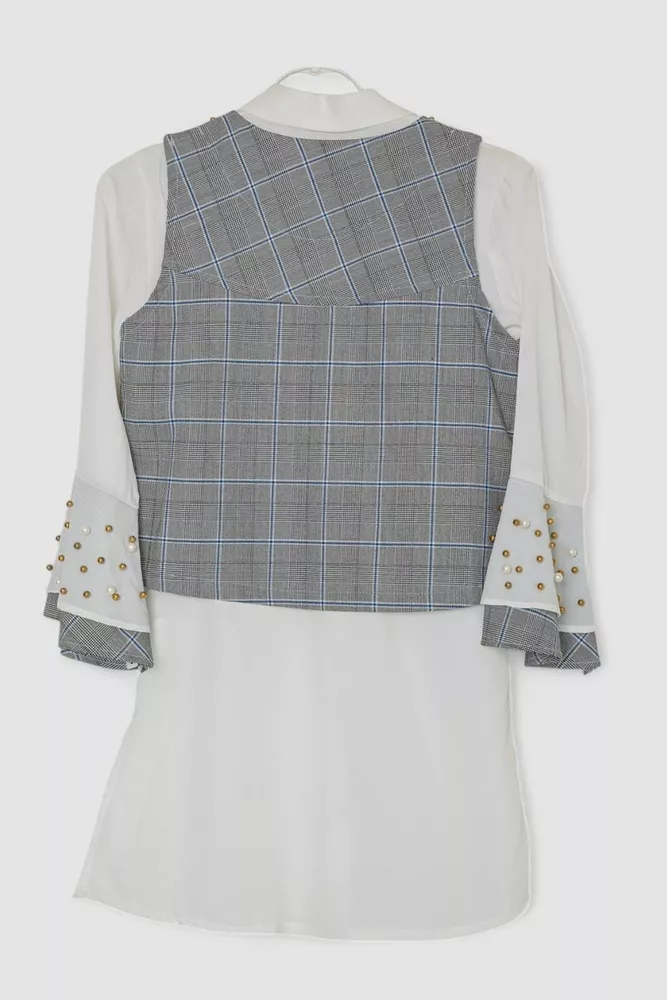 Купити Дитячий брючний костюм-трійка  -уценка, колір сіро-молочний, 247R1010-U-4 - Фото №2