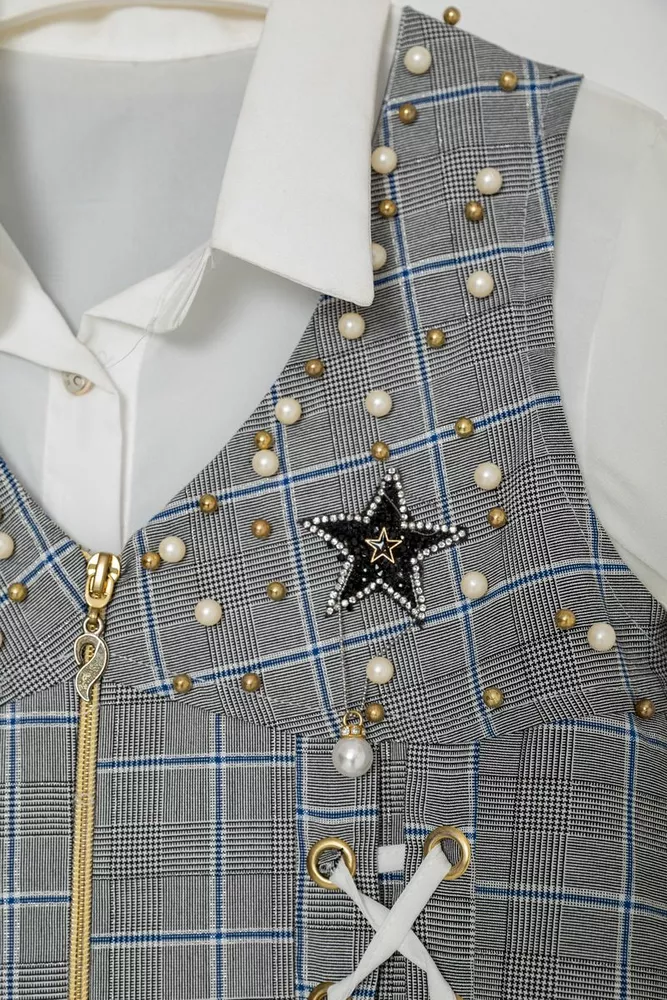 Купити Дитячий брючний костюм-трійка  -уценка, колір сіро-молочний, 247R1010-U-4 - Фото №3