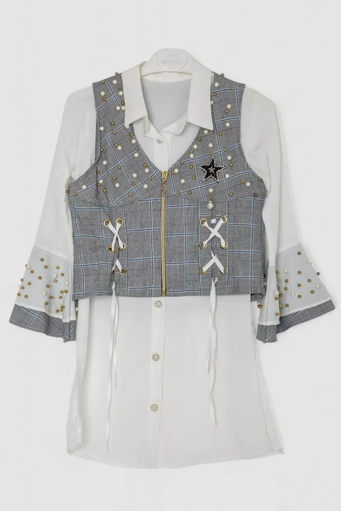 Купити Дитячий брючний костюм-трійка  -уценка, колір сіро-молочний, 247R1010-U-4 - Фото №1