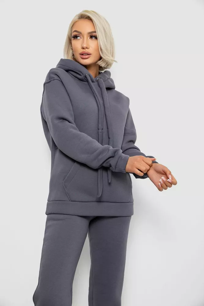 Купить Спортивный костюм женский на флисе, цвет темно-серый, 247R2039 - Фото №2