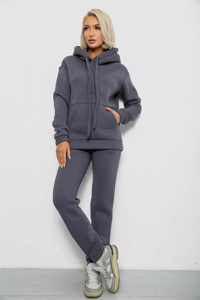 Купить Спортивный костюм женский на флисе, цвет темно-серый, 247R2039 - Фото №1