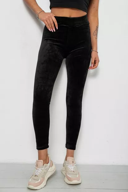 Лосини жіночі велюрові однотонні, колір чорний, 214R263