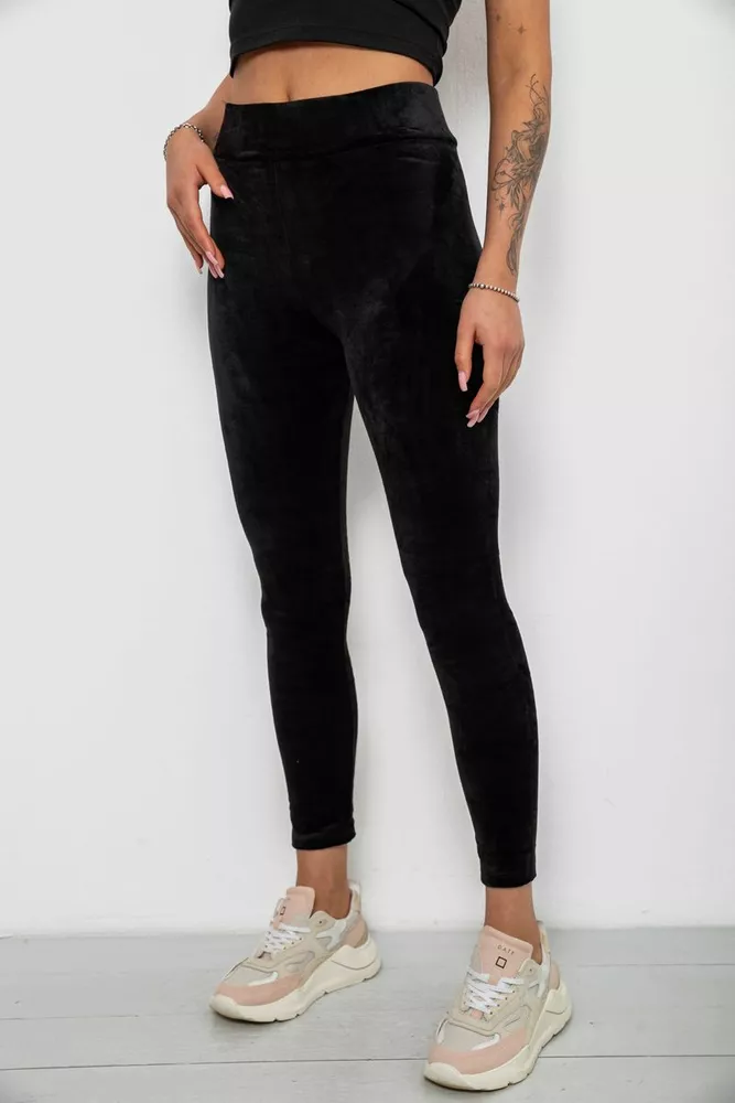 Купити Лосини жіночі велюрові однотонні, колір чорний, 214R263 - Фото №3