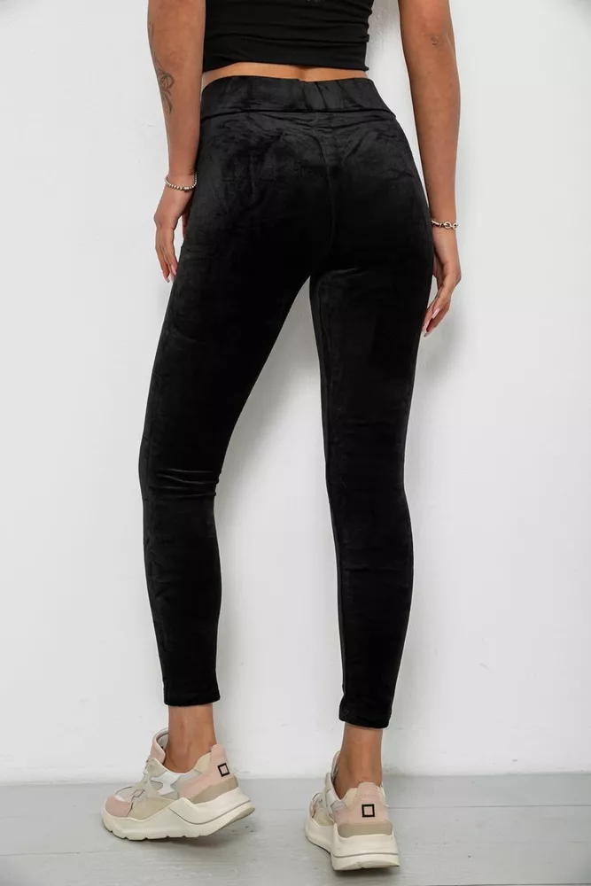 Купити Лосини жіночі велюрові однотонні, колір чорний, 214R263 - Фото №4