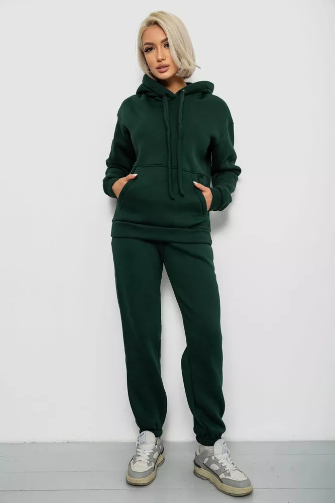 Купить Спортивный костюм женский на флисе, цвет темно-зеленый, 247R2039 - Фото №1
