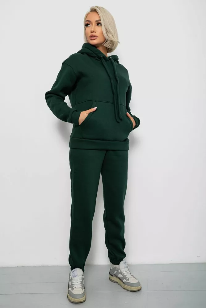 Купить Спортивный костюм женский на флисе, цвет темно-зеленый, 247R2039 - Фото №3