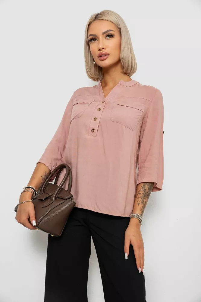 Купити Блуза однотонна, колір пудровий, 230R97-2 оптом - Фото №3