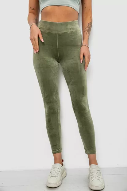 Лосины женские велюровые однотонные, цвет оливковый, 214R263