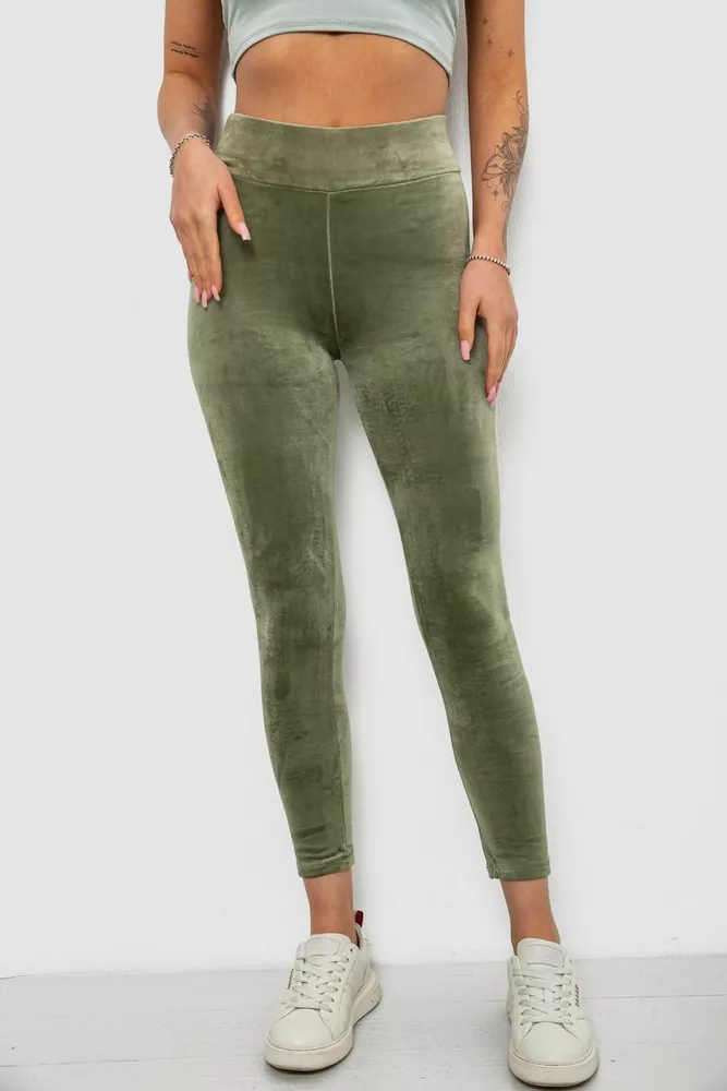 Купить Лосины женские велюровые однотонные, цвет оливковый, 214R263 - Фото №1