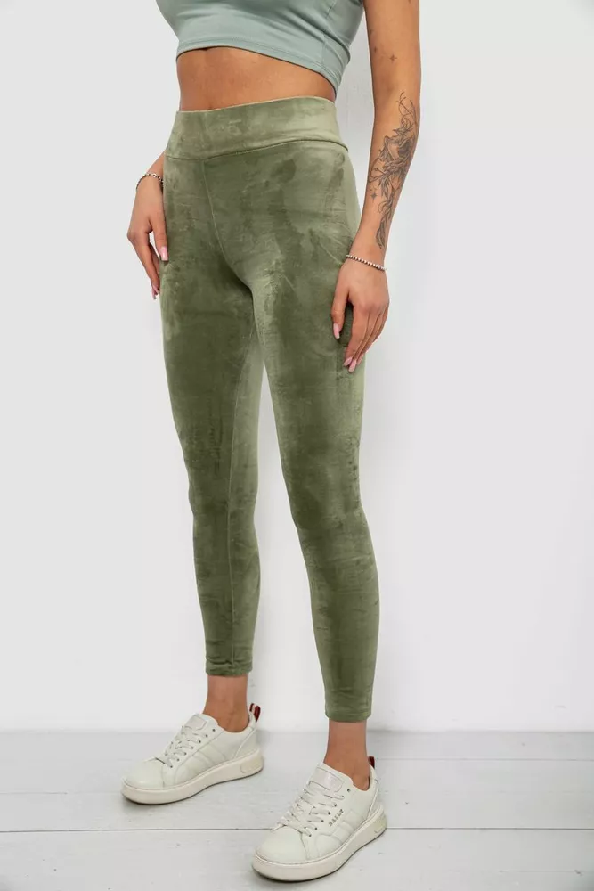 Купить Лосины женские велюровые однотонные, цвет оливковый, 214R263 - Фото №3