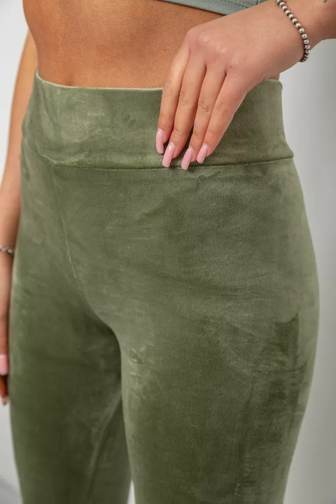 Купить Лосины женские велюровые однотонные, цвет оливковый, 214R263 - Фото №5
