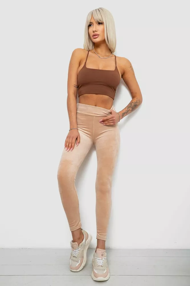 Купить Лосины женские велюровые однотонные, цвет бежевый, 214R263 - Фото №2