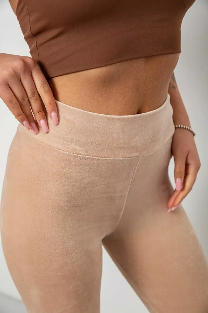 Купить Лосины женские велюровые однотонные, цвет бежевый, 214R263 - Фото №5