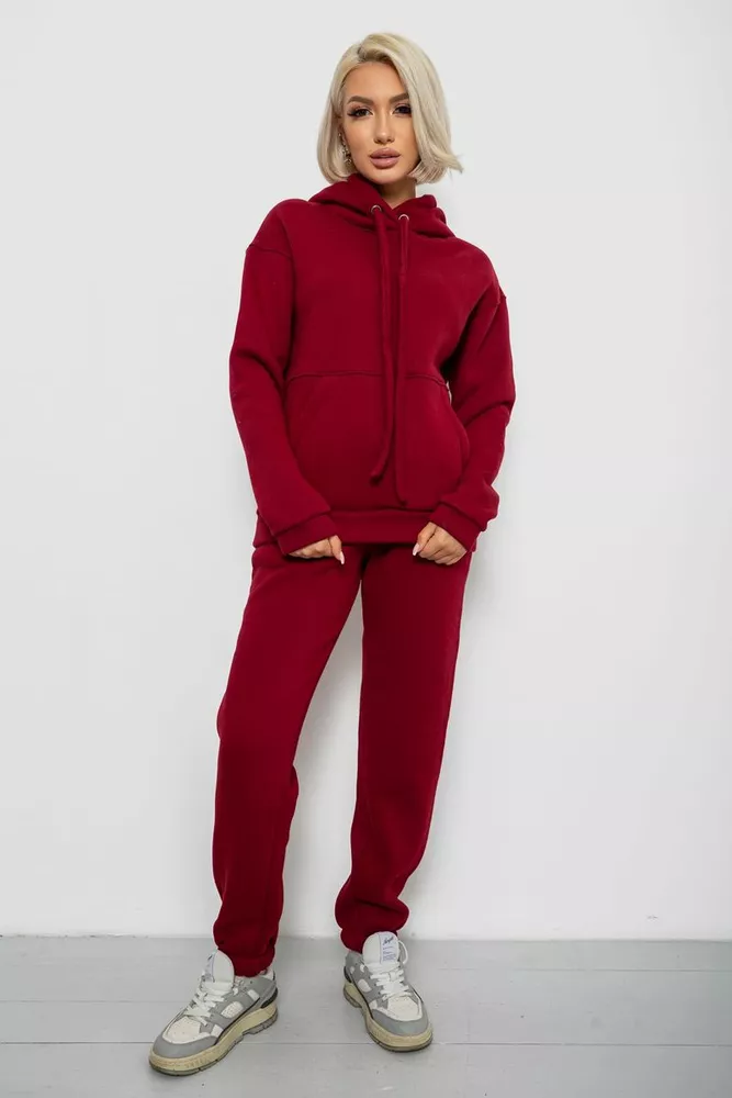 Купить Спортивный костюм женский на флисе, цвет бордовый, 247R2039 - Фото №1