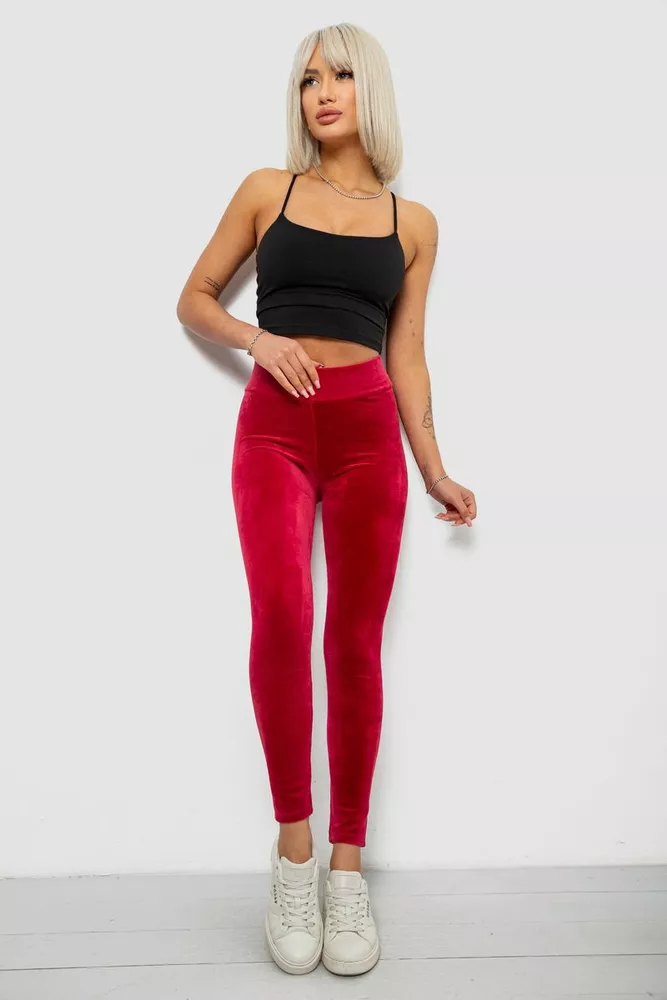 Купить Лосины женские велюровые однотонные, цвет бордовый, 214R263 - Фото №2