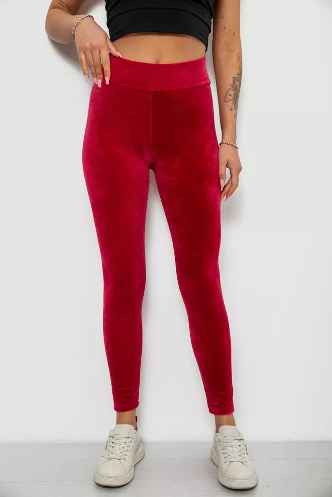 Купить Лосины женские велюровые однотонные, цвет бордовый, 214R263 - Фото №1
