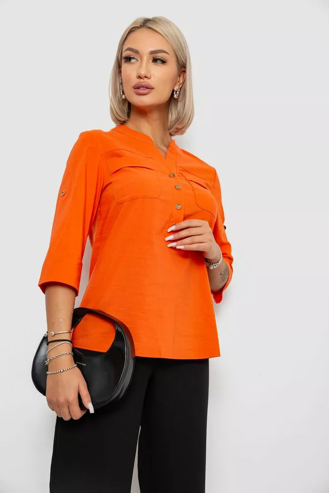 Купити Блуза однотонна, колір помаранчевий, 230R97-2 оптом - Фото №3