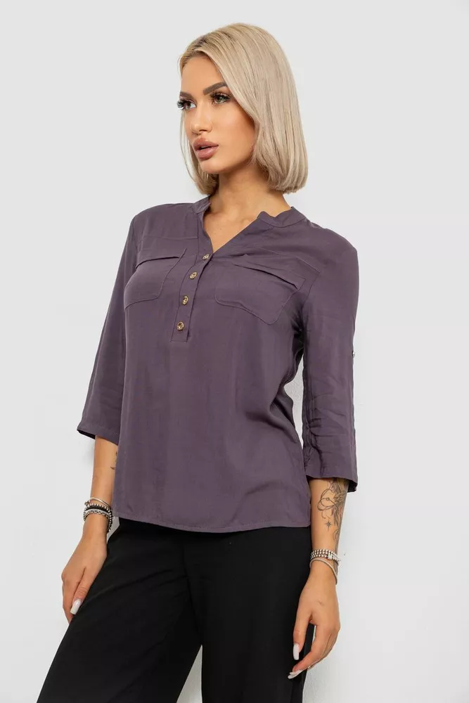 Купити Блуза однотонна, колір сірий, 230R97-2 оптом - Фото №3