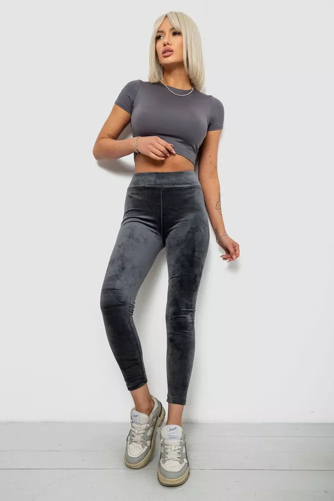 Купить Лосины женские велюровые однотонные, цвет серый, 214R263 - Фото №2