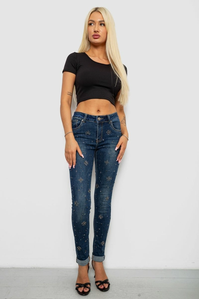 Купить Джинсы женские однотонные Skinny, цвет синий, 244RA-019 - Фото №2