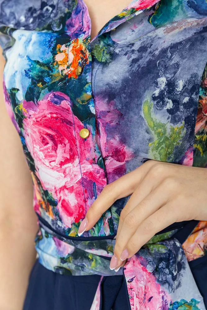 Купити Сукня софт із квітковим принтом, колір синій, 230R79-3 оптом - Фото №5