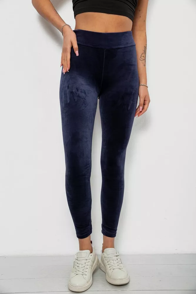 Купить Лосины женские велюровые однотонные, цвет синий, 214R263 - Фото №1