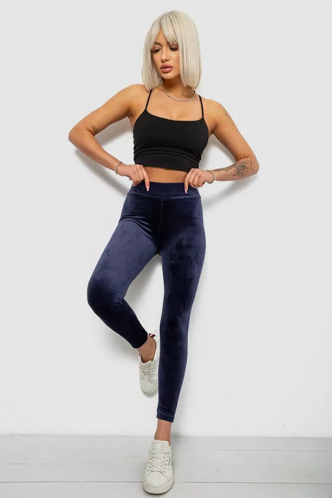 Купить Лосины женские велюровые однотонные, цвет синий, 214R263 - Фото №2