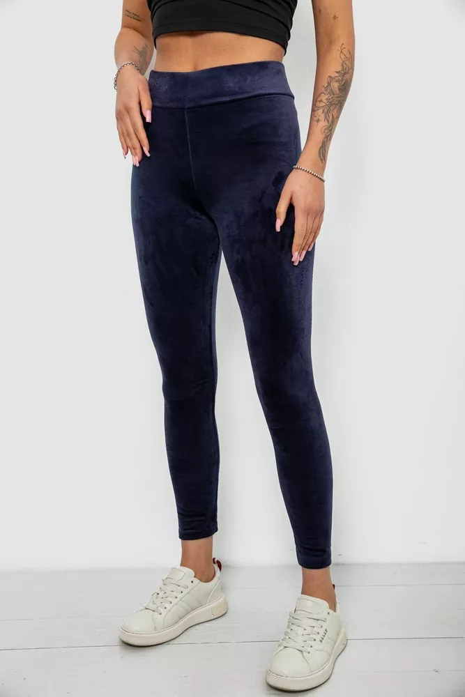 Купить Лосины женские велюровые однотонные, цвет синий, 214R263 - Фото №3