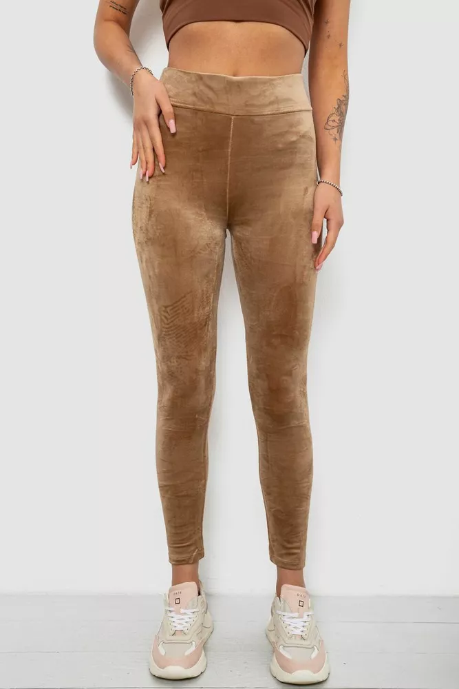 Купить Лосины женские велюровые однотонные, цвет мокко, 214R263 - Фото №1