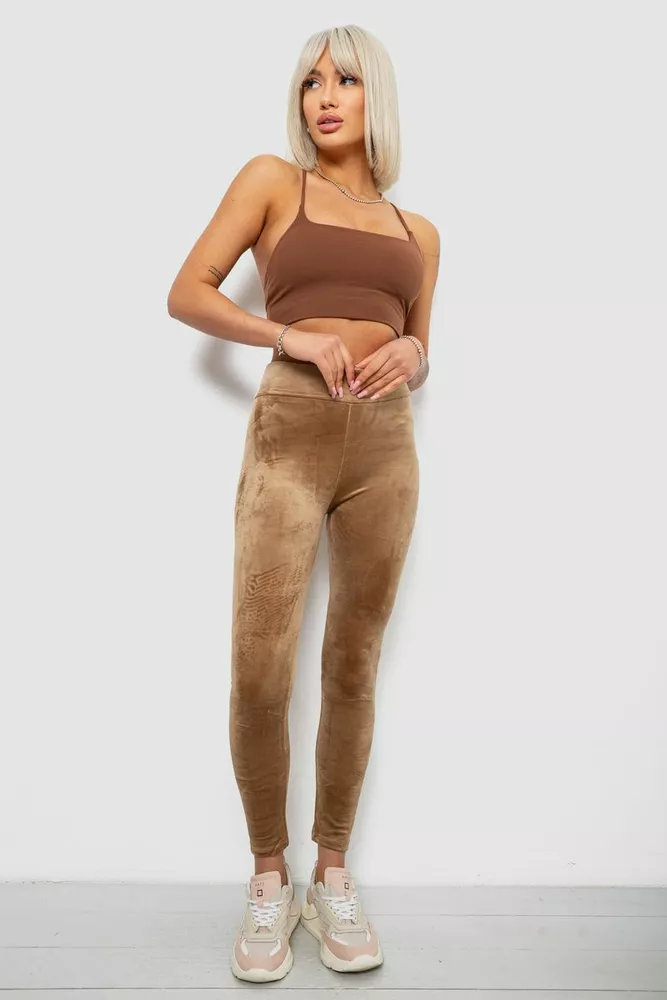 Купить Лосины женские велюровые однотонные, цвет мокко, 214R263 - Фото №2