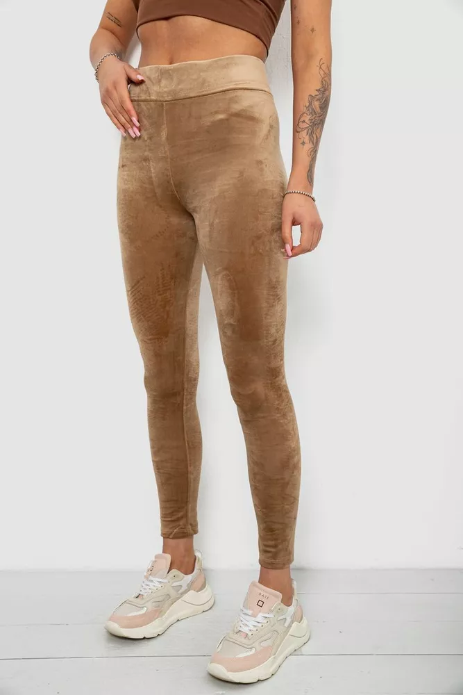 Купить Лосины женские велюровые однотонные, цвет мокко, 214R263 - Фото №3