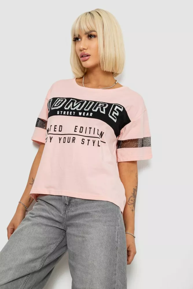 Купить Футболка женская с принтом, цвет персиковый, 244R2153-5 - Фото №3