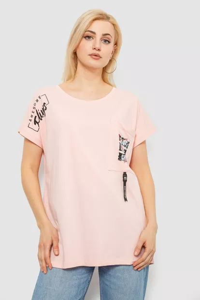 Футболка жіноча з принтом, колір персиковий, 244R2413