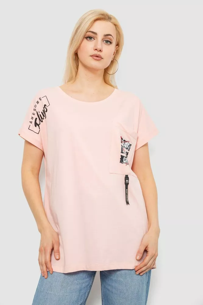 Купить Футболка женская с принтом, цвет персиковый, 244R2413 - Фото №1