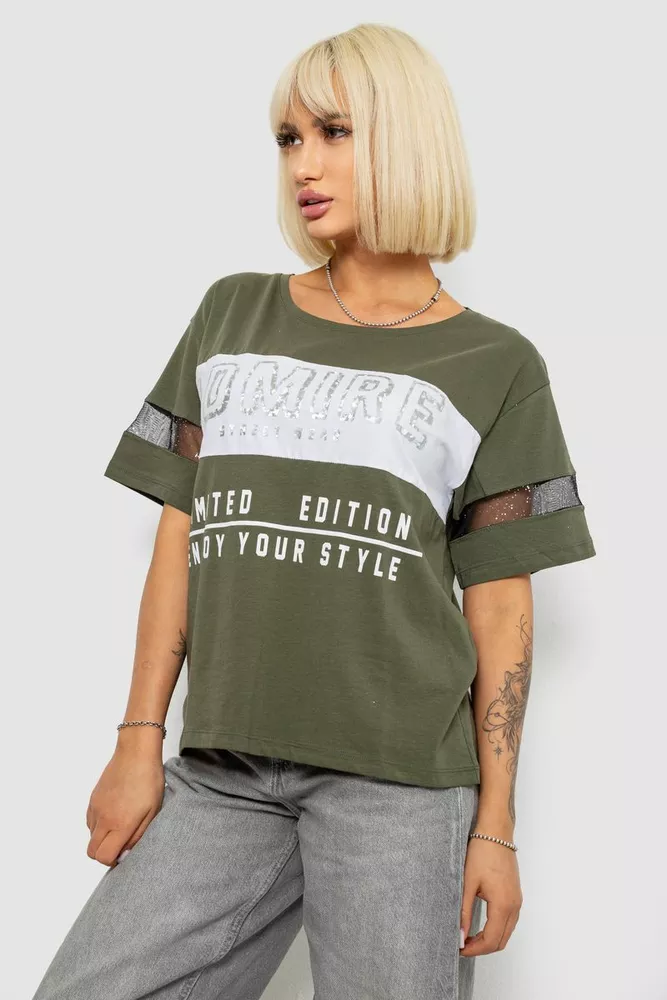 Купить Футболка женская с принтом, цвет хаки, 244R2153-5 - Фото №3