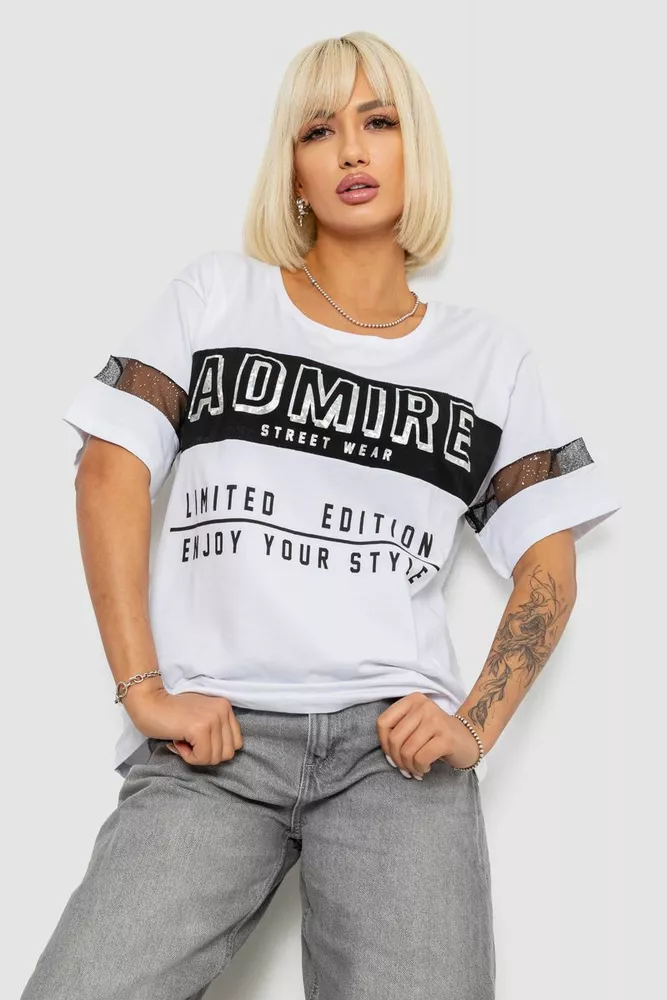 Купить Футболка женская с принтом, цвет белый, 244R2153-5 - Фото №1