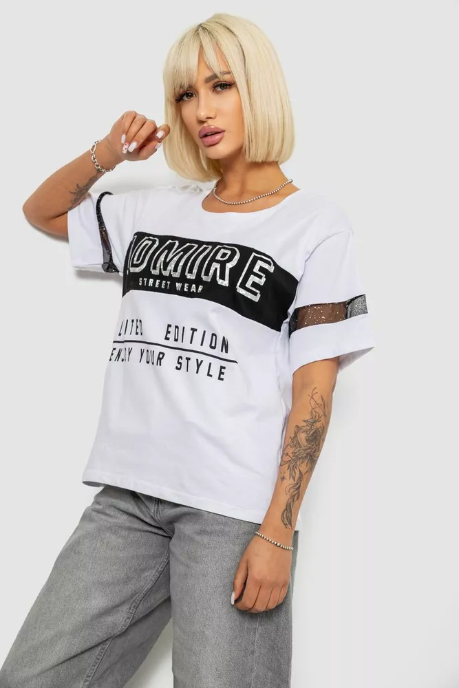 Купить Футболка женская с принтом, цвет белый, 244R2153-5 - Фото №3