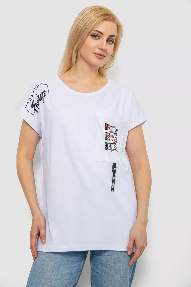 Купити Футболка жіноча з принтом, колір білий, 244R2413 - Фото №1