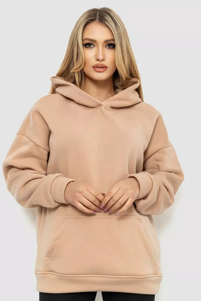 Купить Худи мужской на флисе однотонный  -уценка, цвет бежевый, 201R257-U - Фото №1